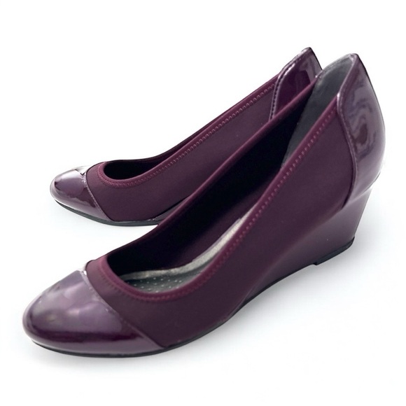 LifeStride Juliana Stretch Wedge Heels Deep Red Burgundy Patent - Size 10W - Picture 4 of 10